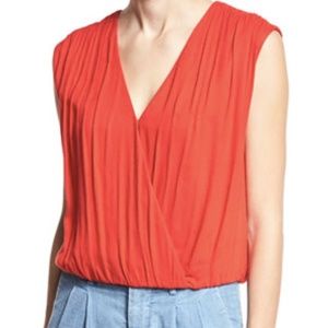 Alice + Olivia Sleeveless Wrap Top in Poppy Red